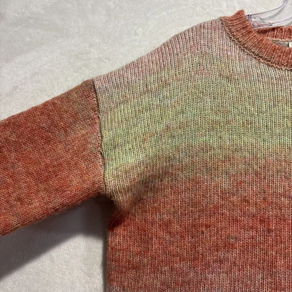 ELAN Crewneck Multi Color Ombré Drop Shoulder Knit Sweater Women's Size Small